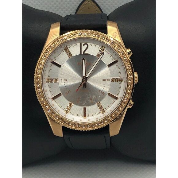 Fossil Q FTW5016 Womens Black Leather Analog White Dial Hybrid Smart Watch HK143 - Picture 1 of 9